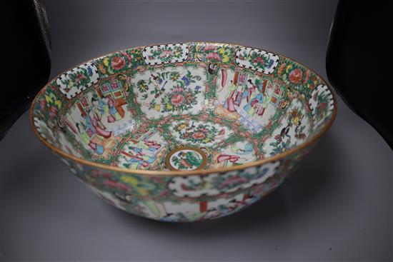 A Chinese Canton decorated famille rose punch bowl, 19th century, diameter 35cm